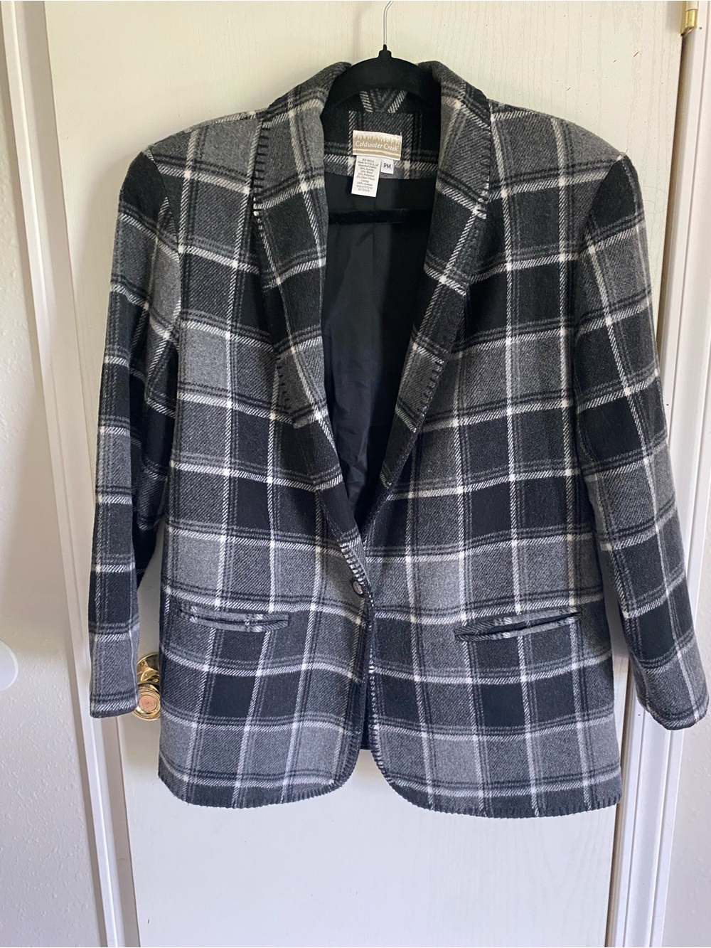 Vintage Coldwater Creek Wool Blend Blazer Jacket Womens Size Medium Petite Plaid